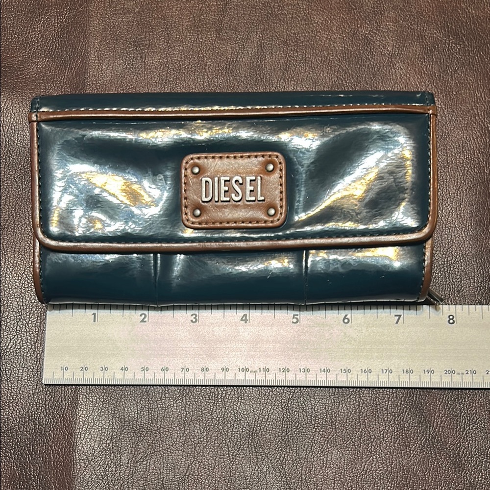 Diesel Teal and Brown Wallet with Glossy Finish